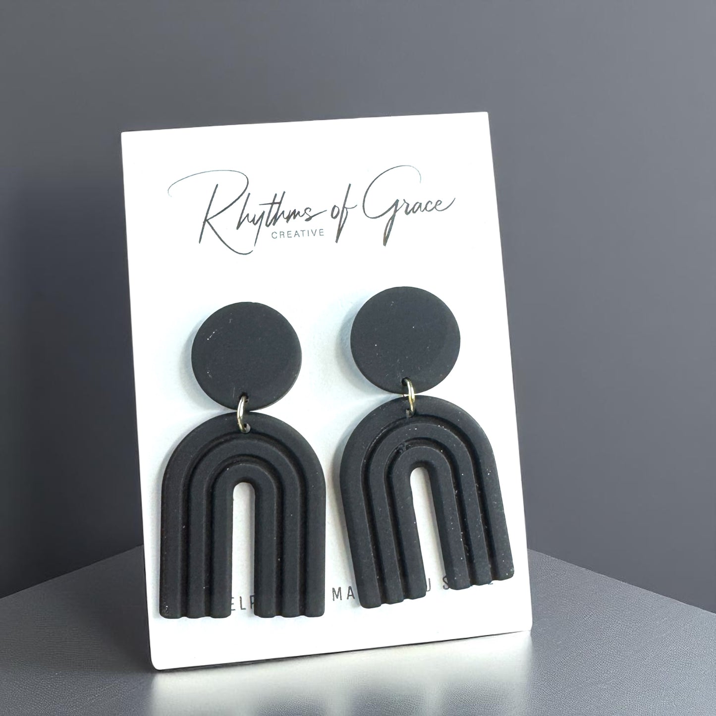 Elegant Black Drop Earrings – Handmade Polymer Clay & Stainless Steel Magic!