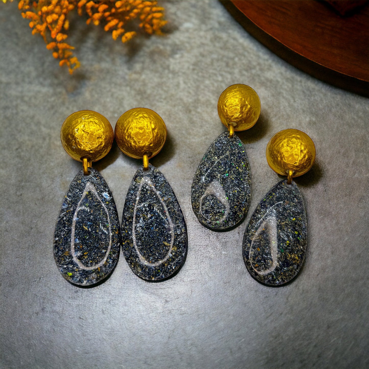 Boldly Beautiful: Dazzling Blue & Gold Oversized Earrings!🌟💙