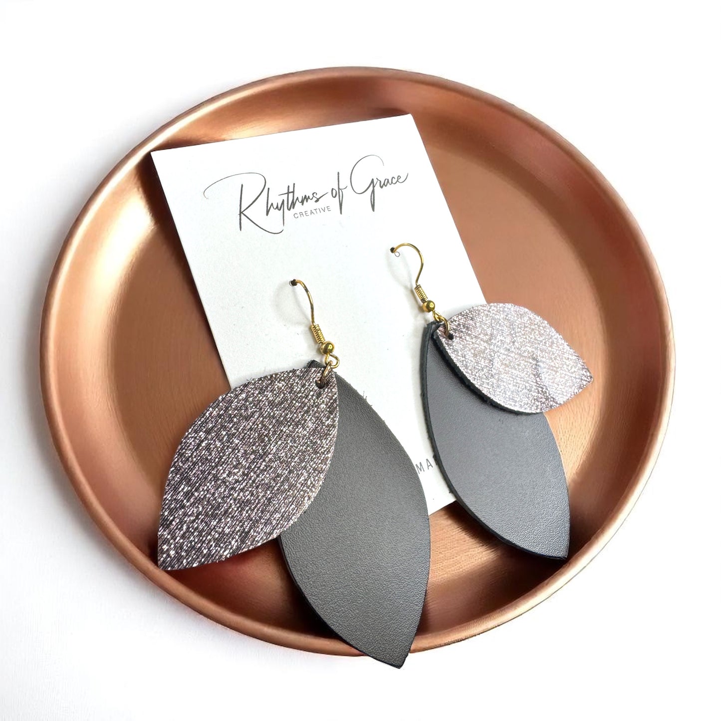 Spark Up Your Style: Chic Black Layered Leather Earrings - Gold or Silver Accent!