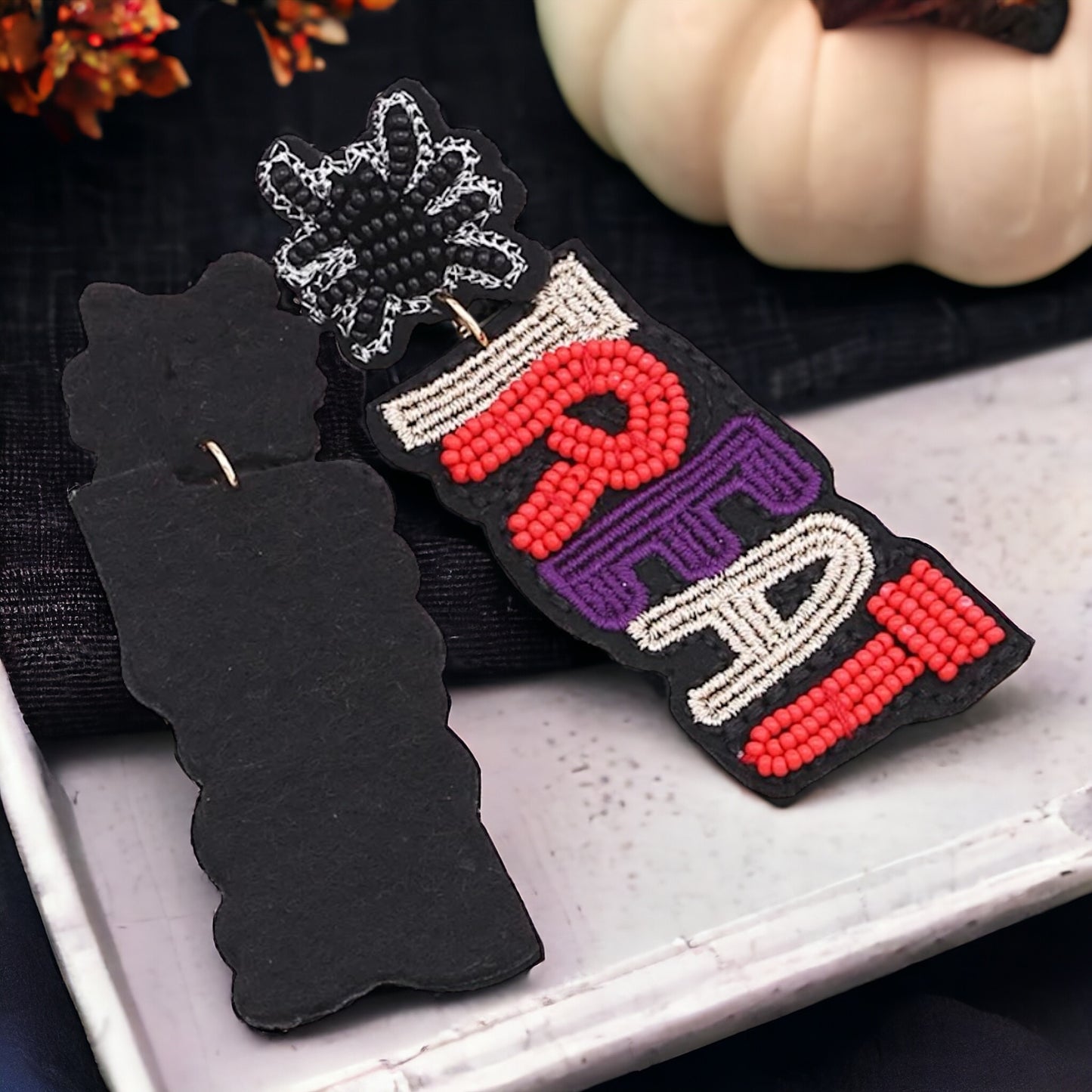 One-of-a-Kind Halloween Beaded Trick-or-Treat Earrings - Spooky Fashion Accessory for Fall!