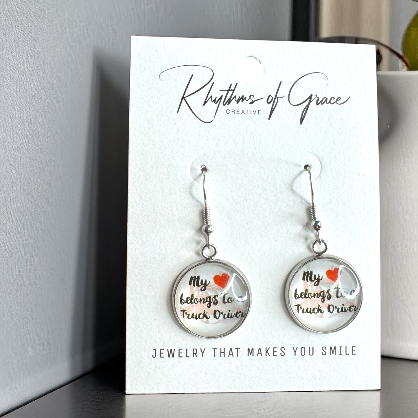 My ❤️ Belongs to a Truck Driver - Cabochon Dangle Earrings