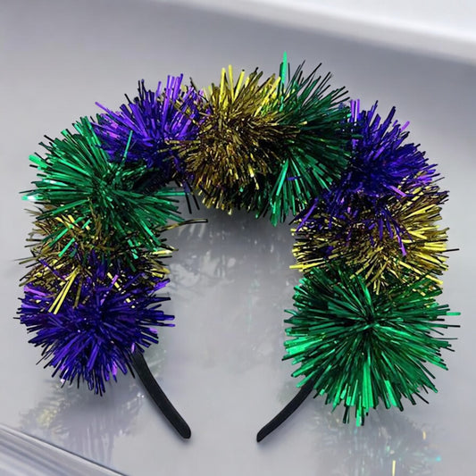 Tinsel Mardi Gras Headband - Vibrant Purple, Green & Gold!