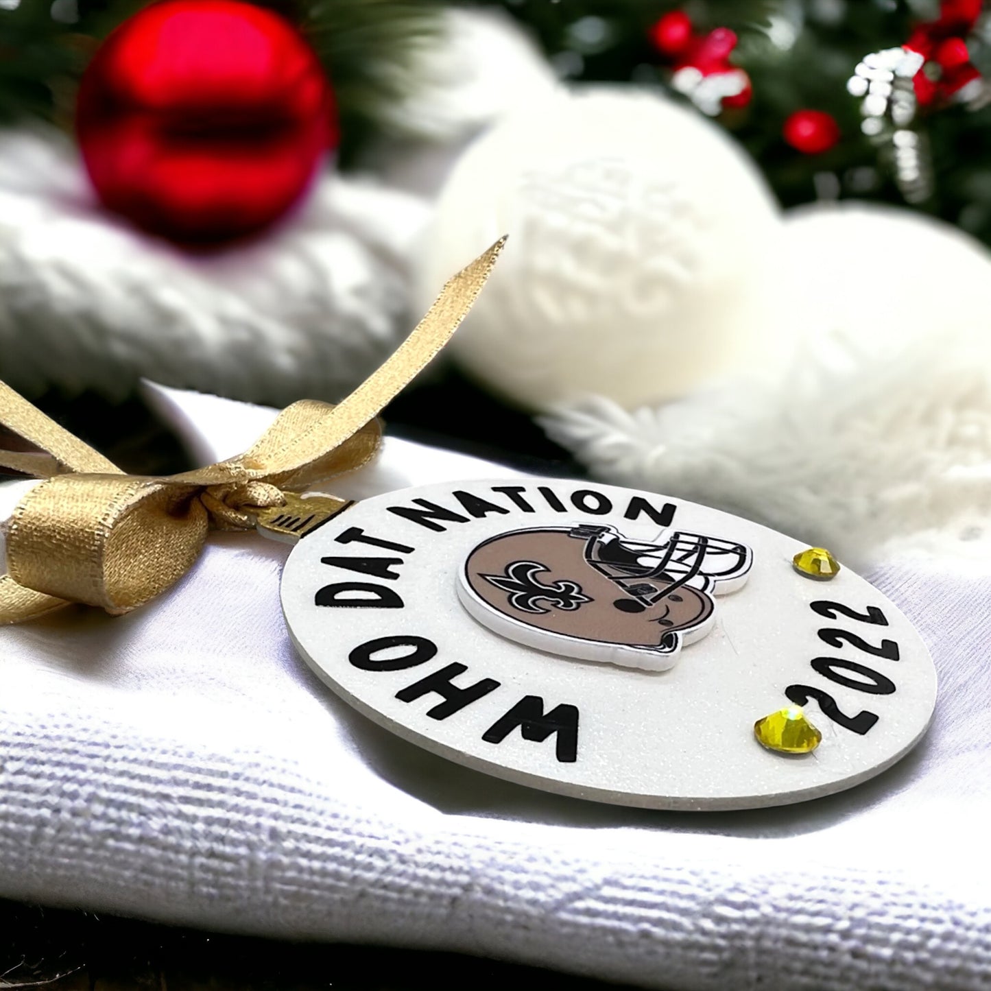Who Dat Nation 2024 Christmas Ornament - Handmade Saints Fan Gift, New Orleans Decor, Black and Gold Holiday Keepsake