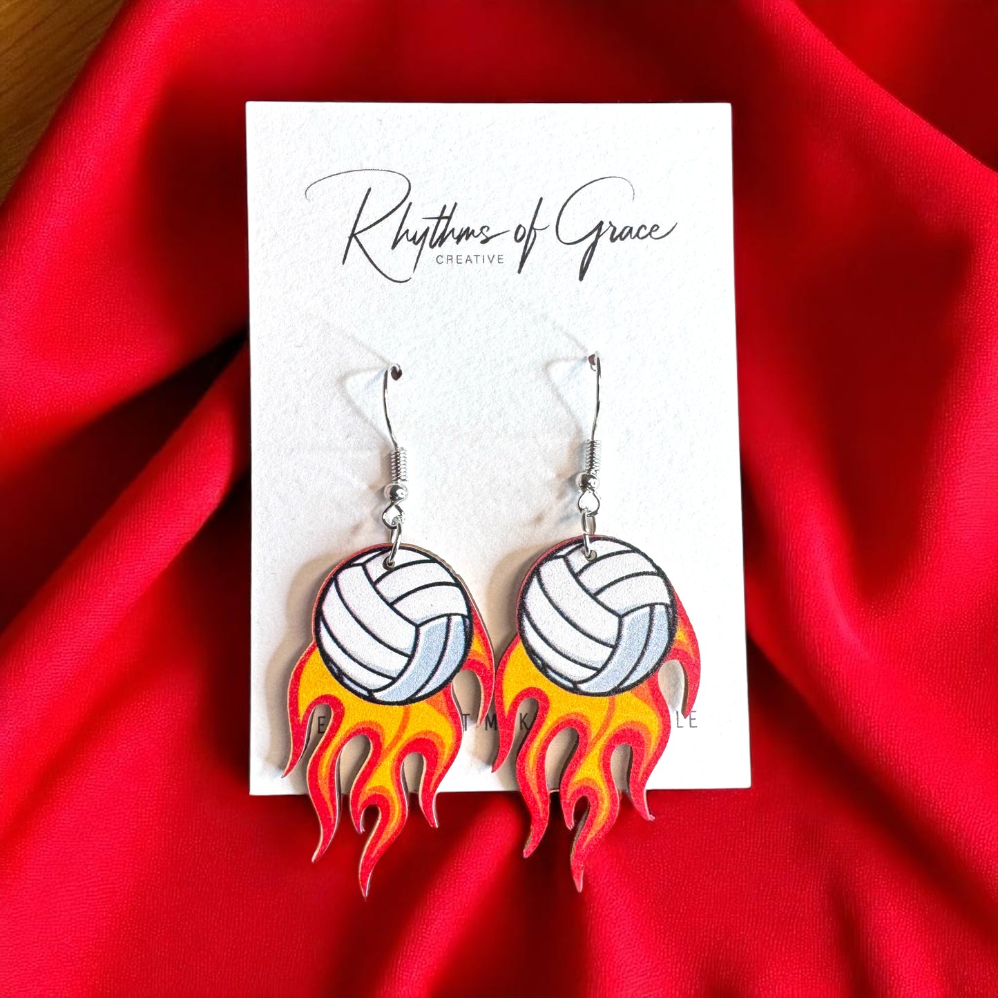 Score Big Style with Flaming Volleyball Dangle Earrings!