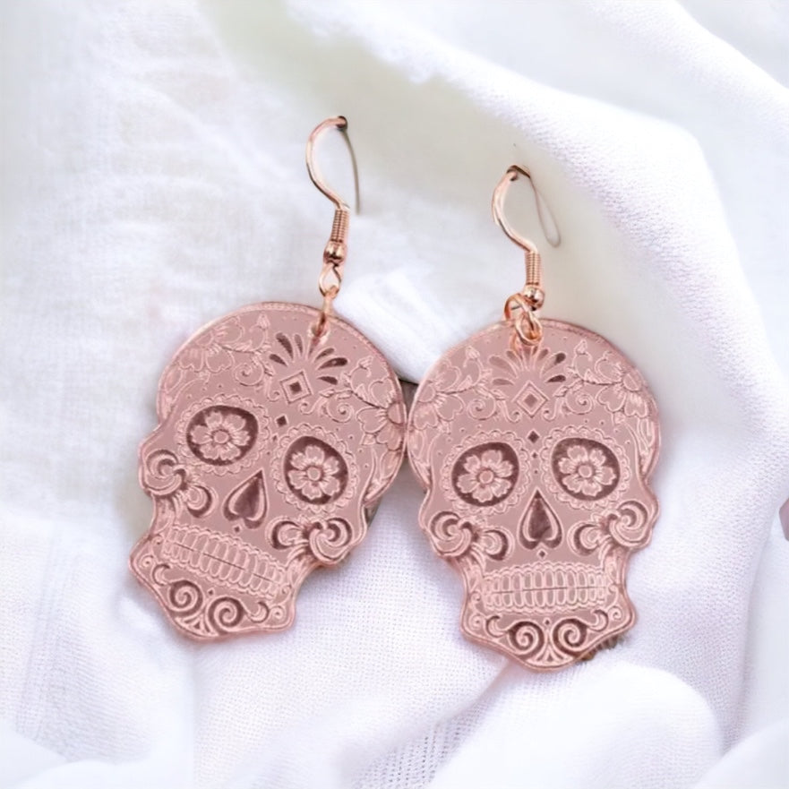 Metallic Skull Earrings - Halloween Earrings, Skeleton Earrings, Halloween Skull, Halloween Earrings, Sugar Skull, Trick or Treat - Rhythms of Grace Creative