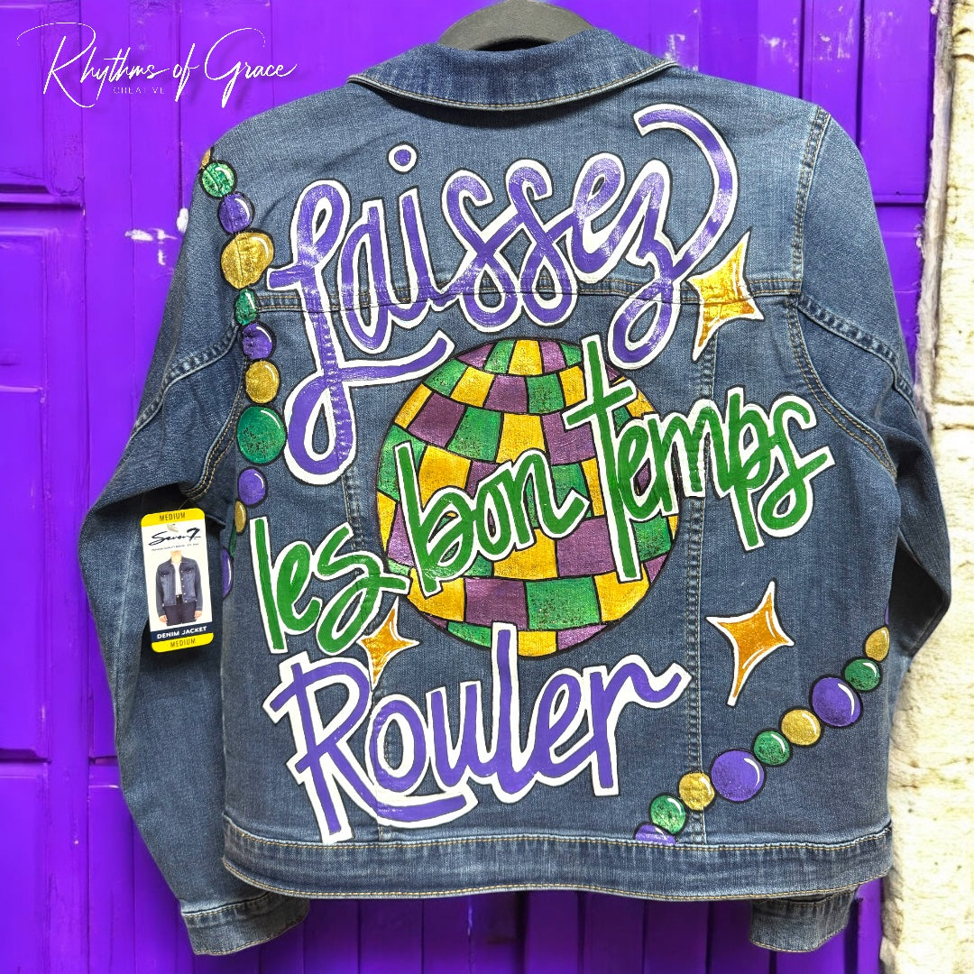 Hand Painted Jean Jacket: “Laissez les bon temps rouler”