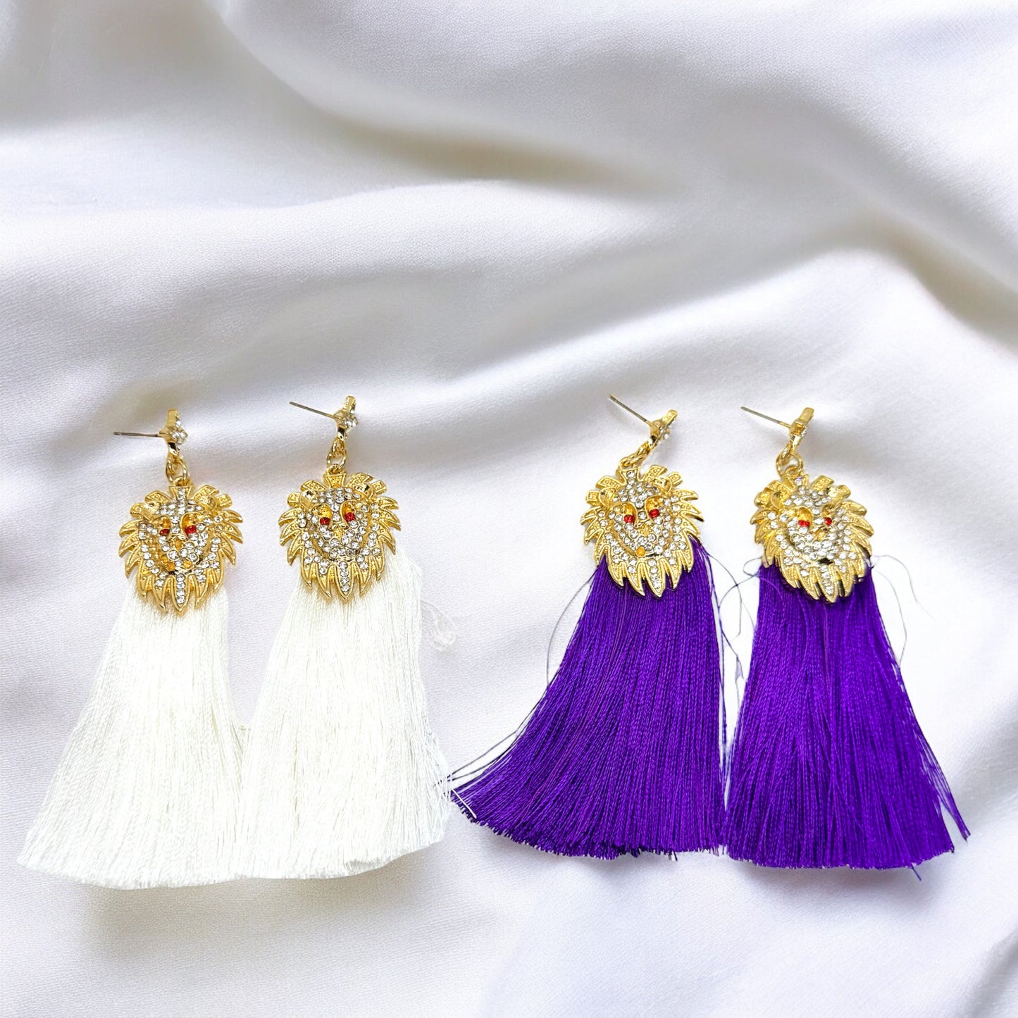 Rhinestone Lion Tassel Dangle Earrings - Available in Three Colors!