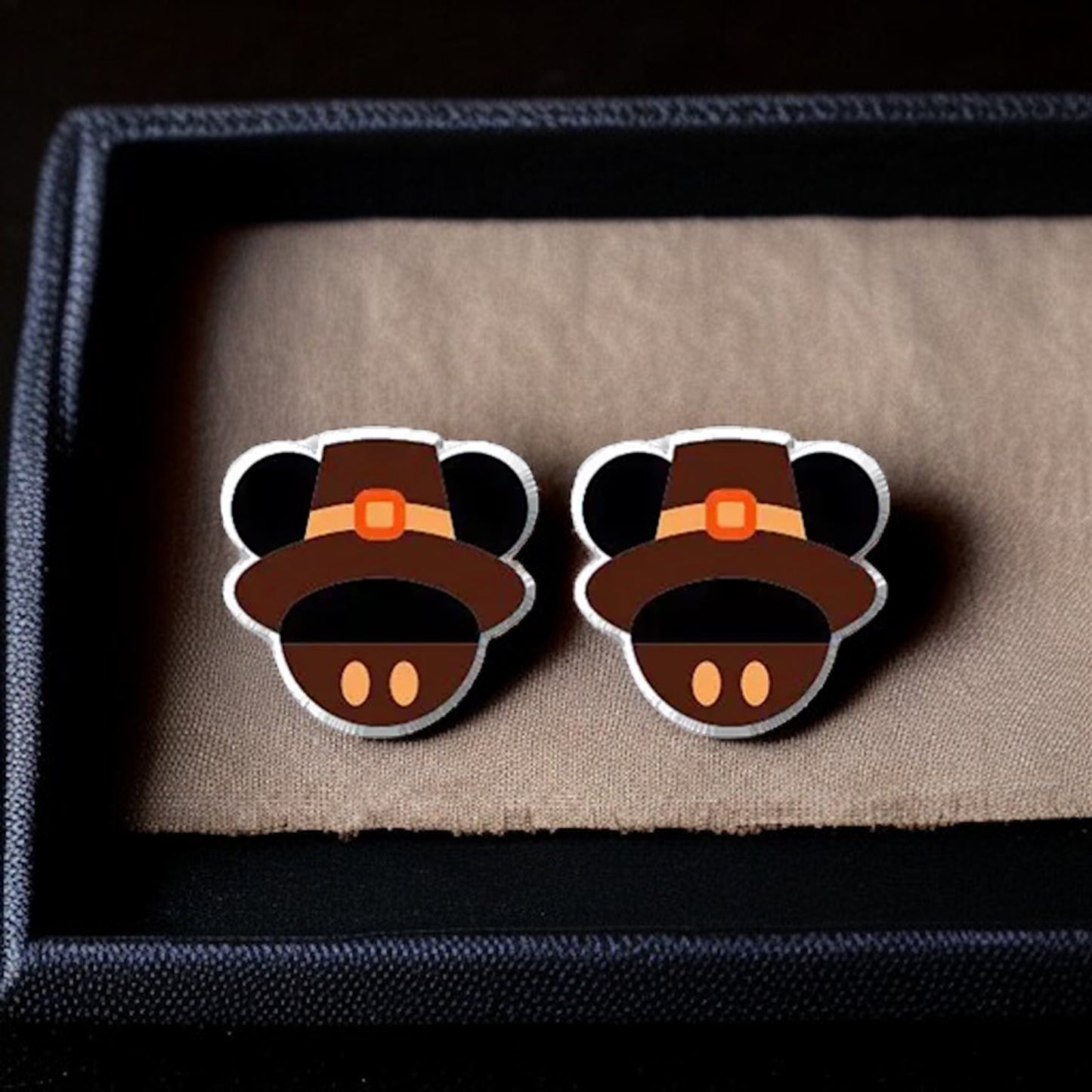 Thanksgiving Chic: Adorable Mouse Ears Pilgrim Hat Stud Earrings!