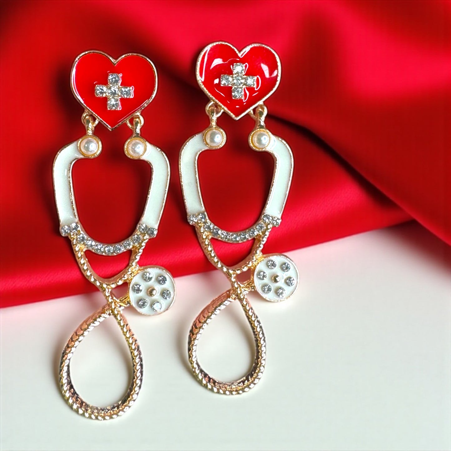 Listen Up in Style – Rhinestone Stethoscope Earrings for Healthcare Glam