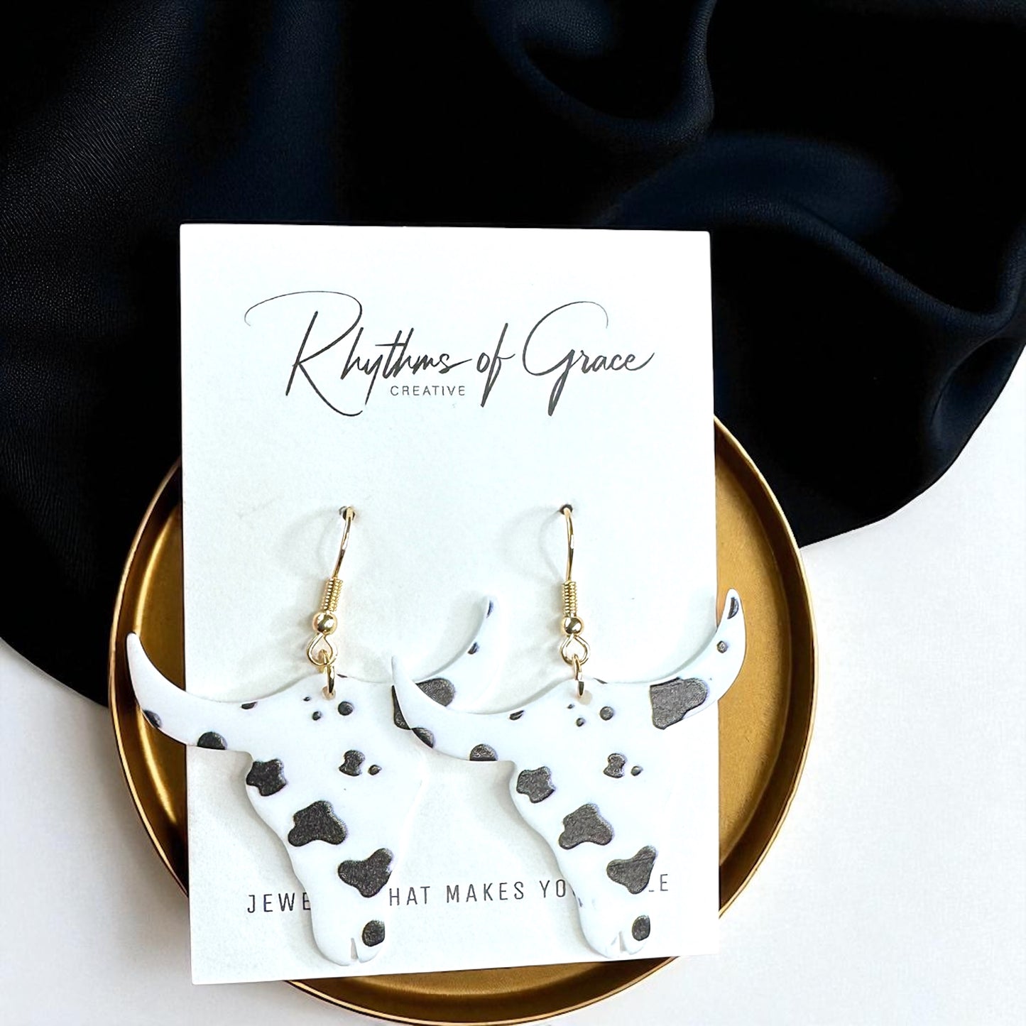 Cow Print Longhorn Dangle Earrings – Western Chic Meets Rodeo Glam!
