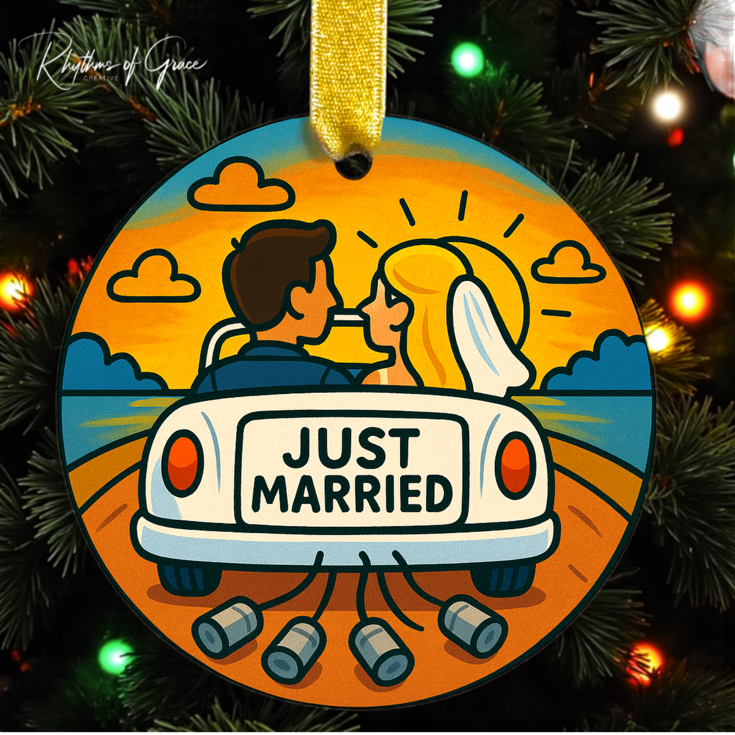 “Just Married” Personalized Ornament Collection – 5 Designs – Newlywed Gifts