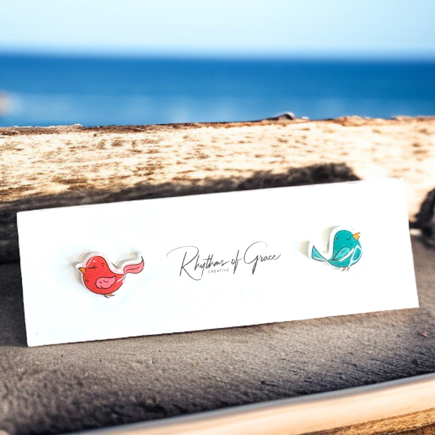 Whimsical Fairy Tale Bird Studs: Pink & Blue Mismatched Magic!