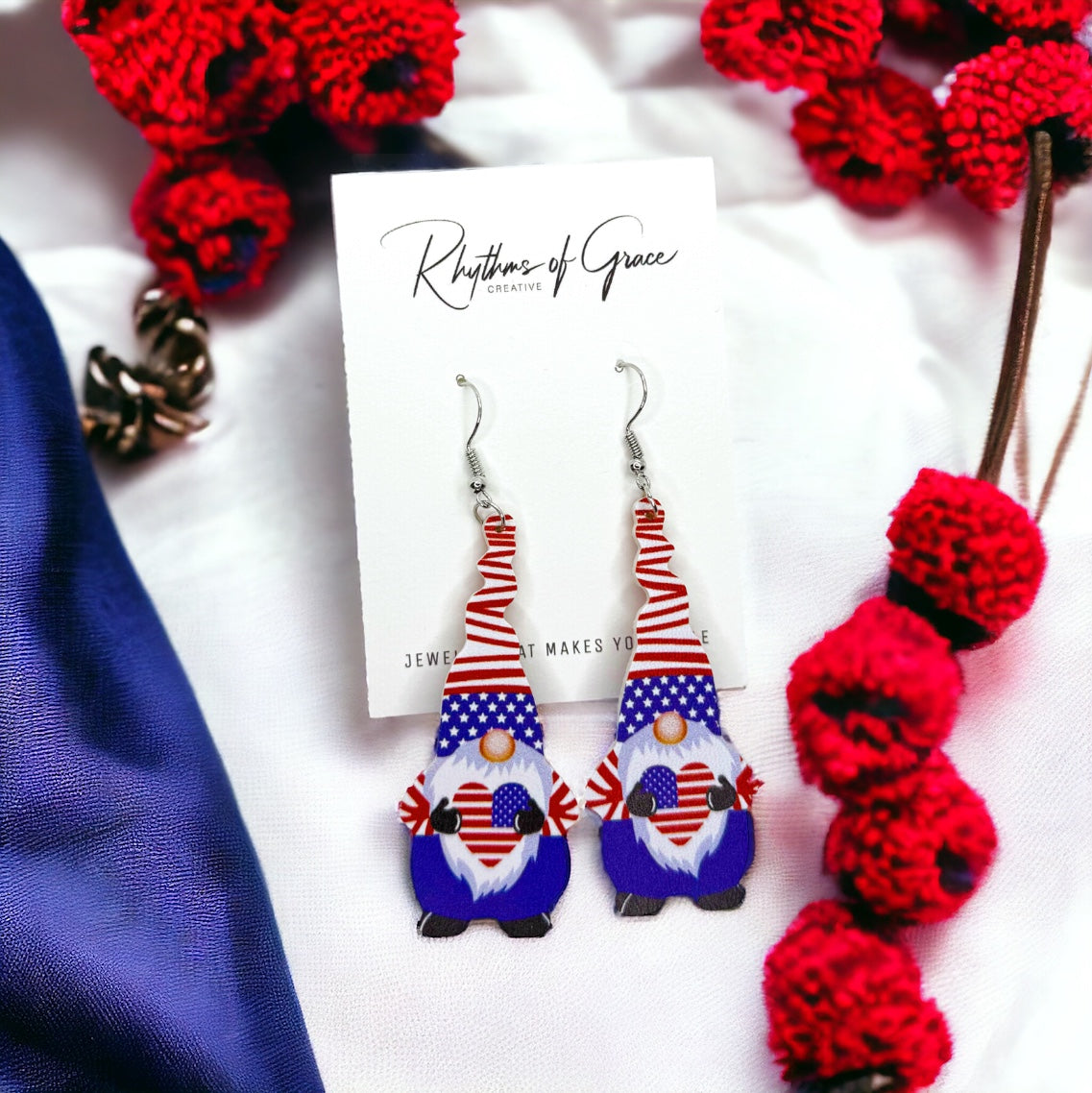 Patriotic American Gnome Dangle Earrings – Celebrate in Style!