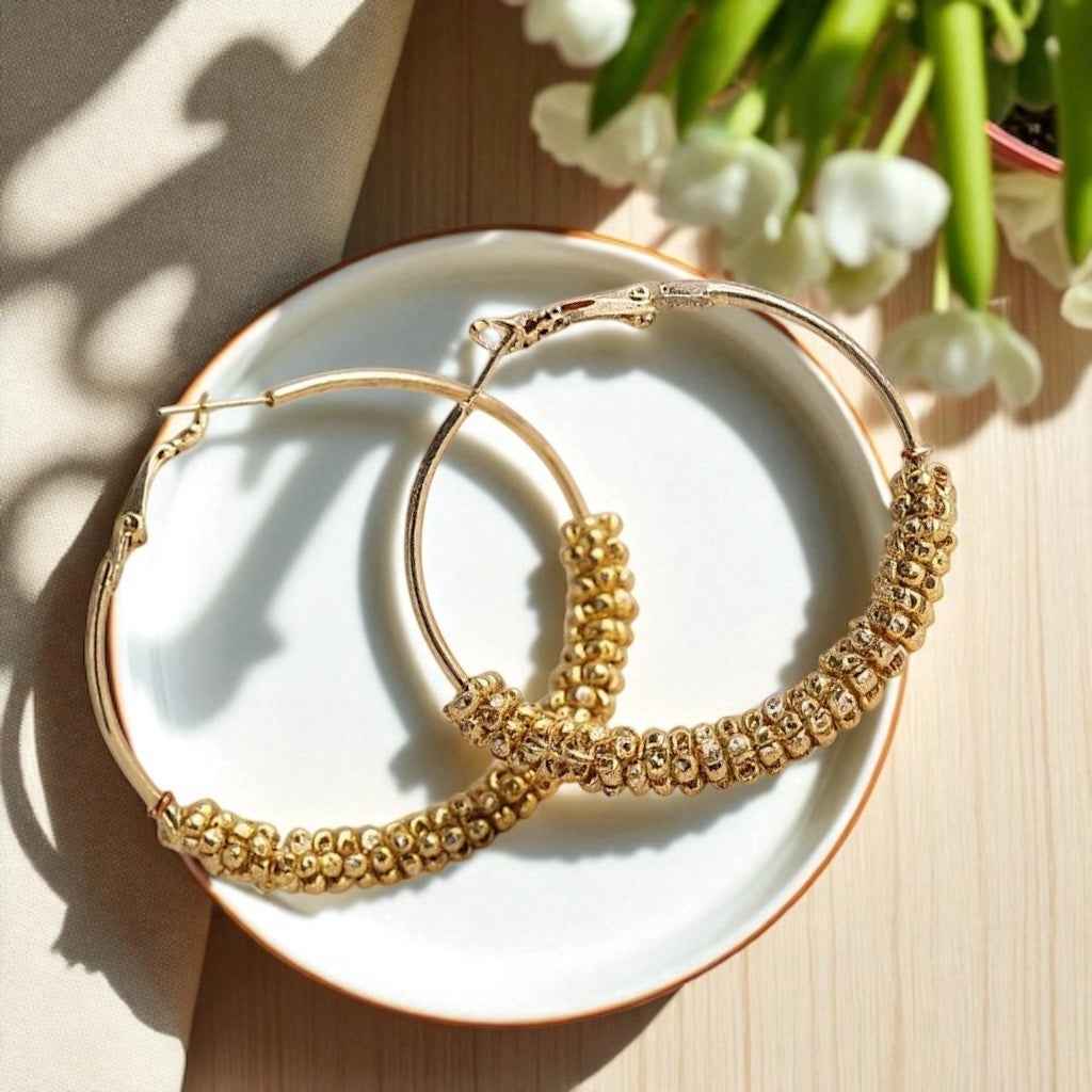Golden Hour – Elegant Beaded Hoop Earrings ✨