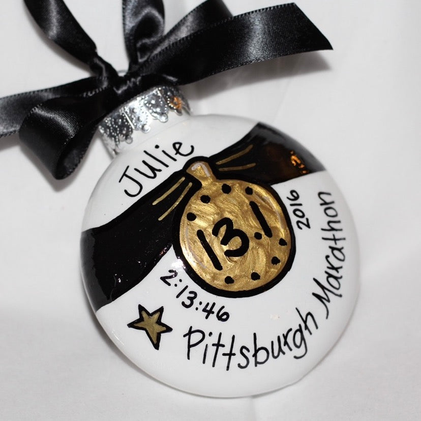 Custom Race Ornament - Marathon Ornament, Triathlon Ornament, Christmas Ornament, Holiday Ornament, Runner Ornament, Running Club, 5K, Race - Rhythms of Grace Creative