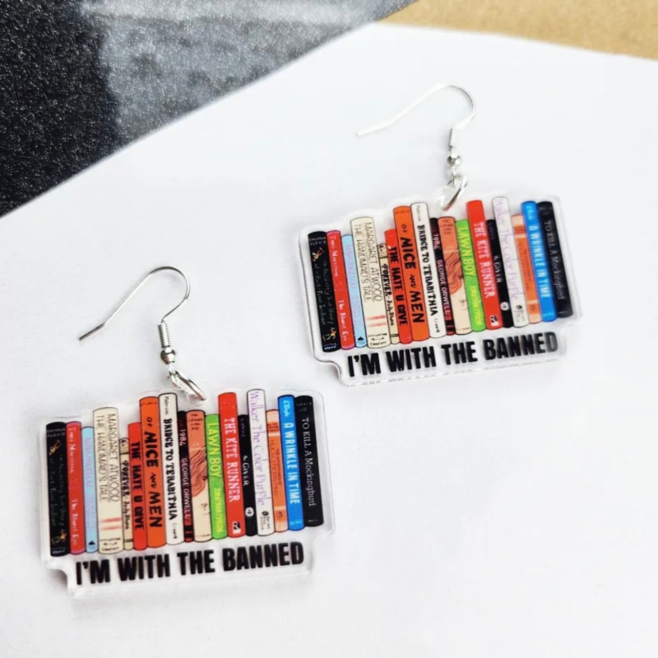 Banned Books Earrings - I'm With the Banned, Book Earrings, Librarian Gift, Handmade Earrings, Library Earrings