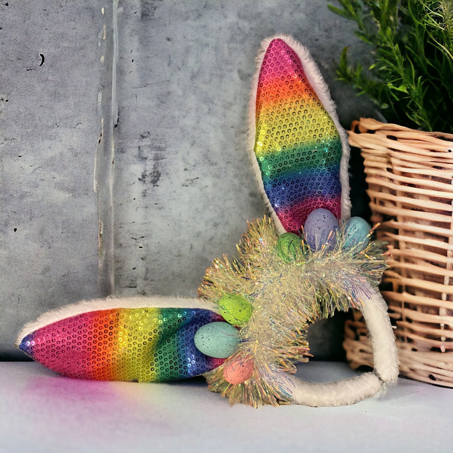 Rainbow Easter Bunny Ears - Rabbit Ears, Handmade Headpiece, Easter Headpiece, Feather Headband, Easter Headband