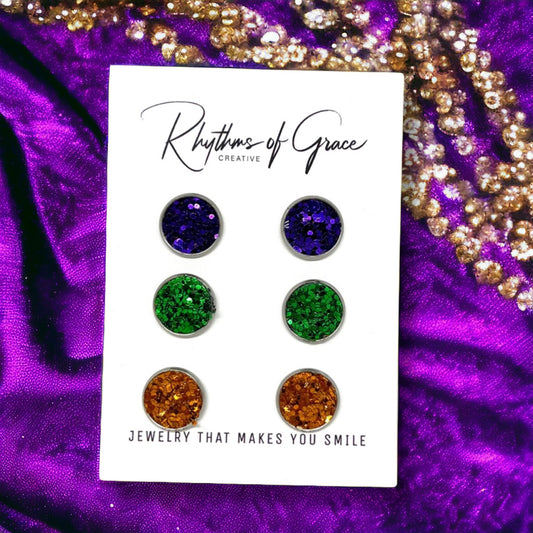 Sparkle & Shine: Mardi Gras Trio of Stud Earrings! - Rhythms of Grace Creative