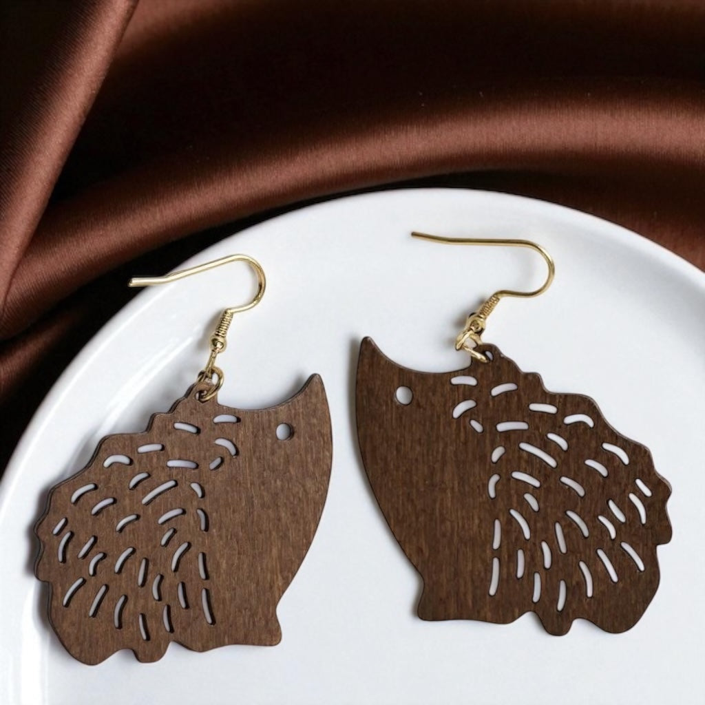 Charming Wooden Hedgehog Earrings - Handmade & Adorable!