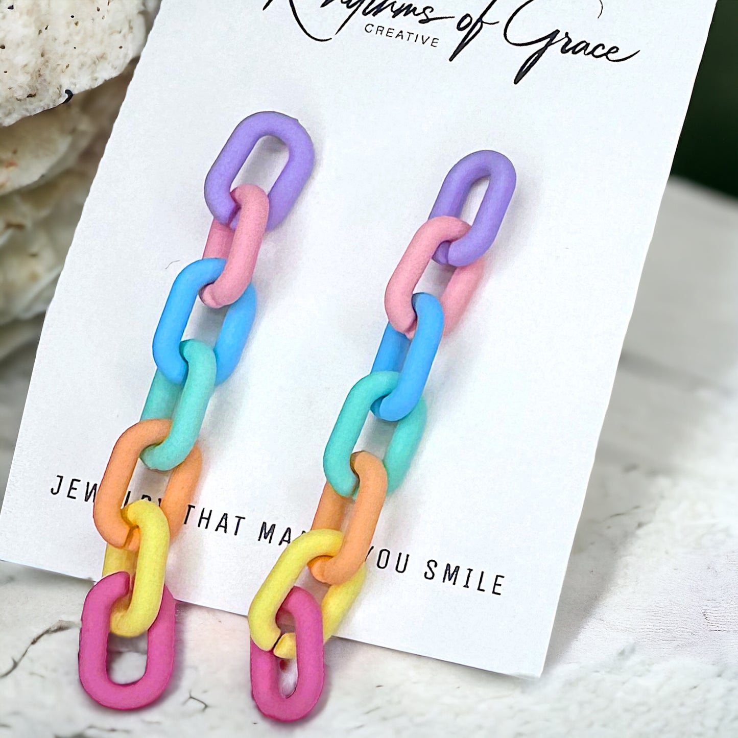 Trendy Acrylic Chain Link Earrings - Stainless Steel Posts, Pastels