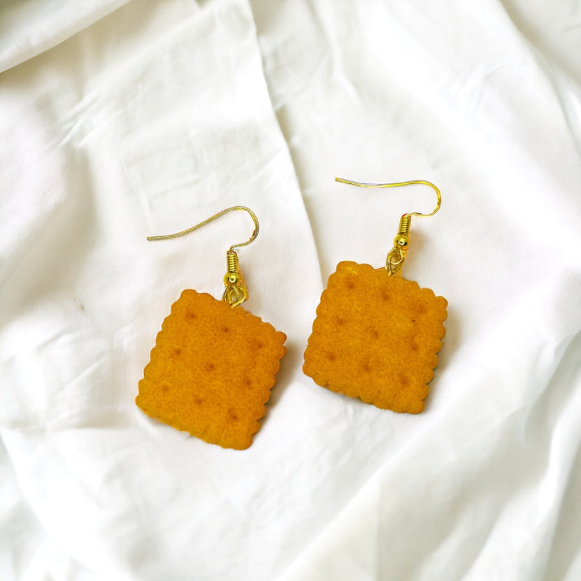 Cheese Cracker Earrings - Cracker Earrings, Goldfish Earrings, Handmade Earrings, Snack Food, Food Earrings, Chips