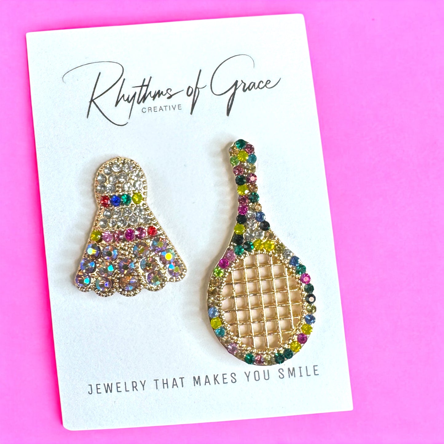 Serve Up Style: Dazzling Multicolor Rhinestone Badminton Drop Earrings!
