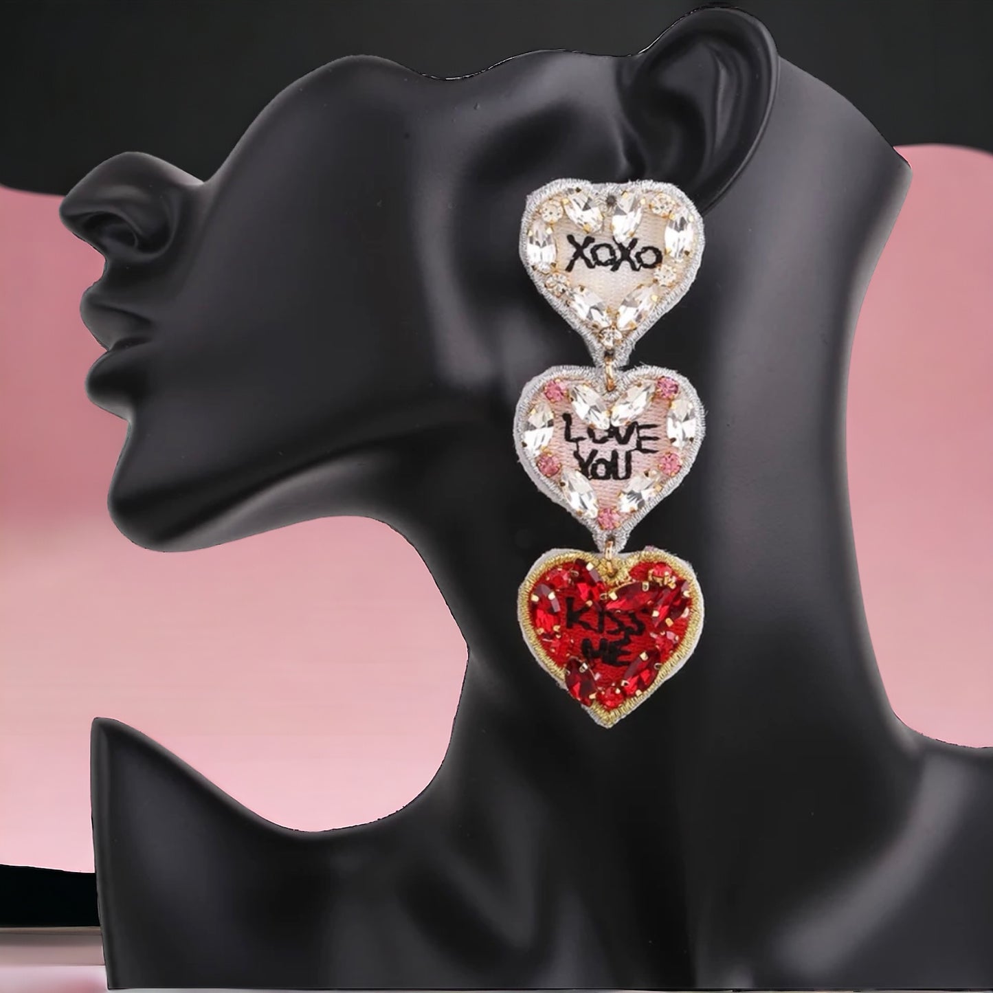Love You, Mean It – Triple Heart Dangle Earrings
