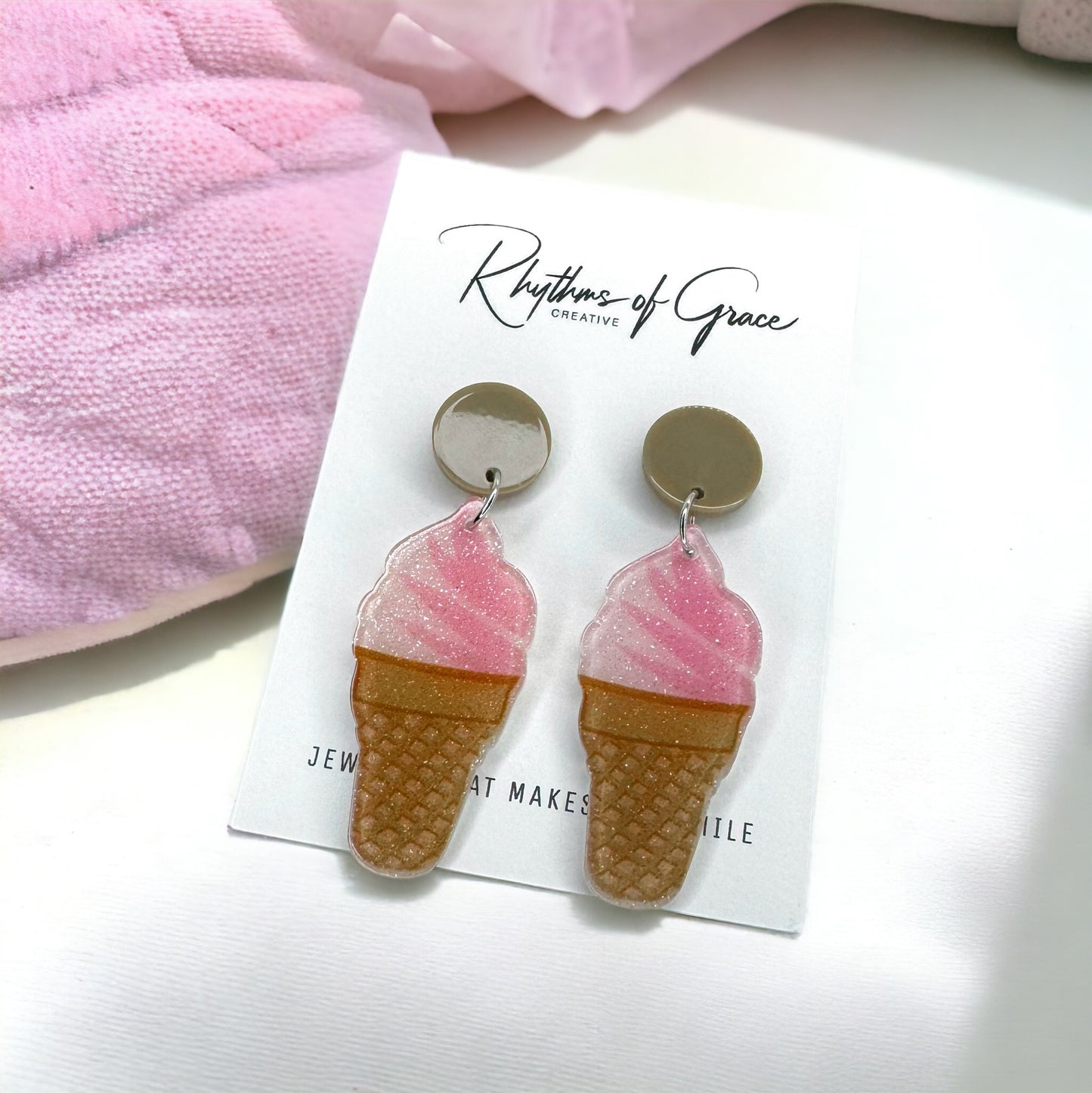 Ice Cream Earrings - Ice Cream Cone, Birthday Earrings, Handmade Jewelry, Ice Cream Jewelry, Food Earrings