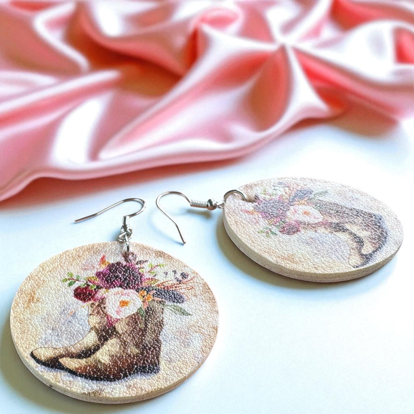 Boots & Blooms: Floral Cowgirl Boot Round Dangle Earrings