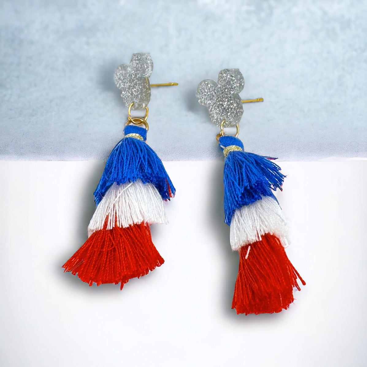 Sparkling Patriotic Mouse Ears Dangle Tassel Earrings for a Festive Look