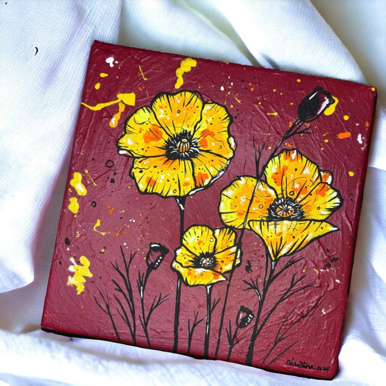 Original Artwork Textured Painting - "Harmony in Bloom" - Unique 8x8 Canvas Art