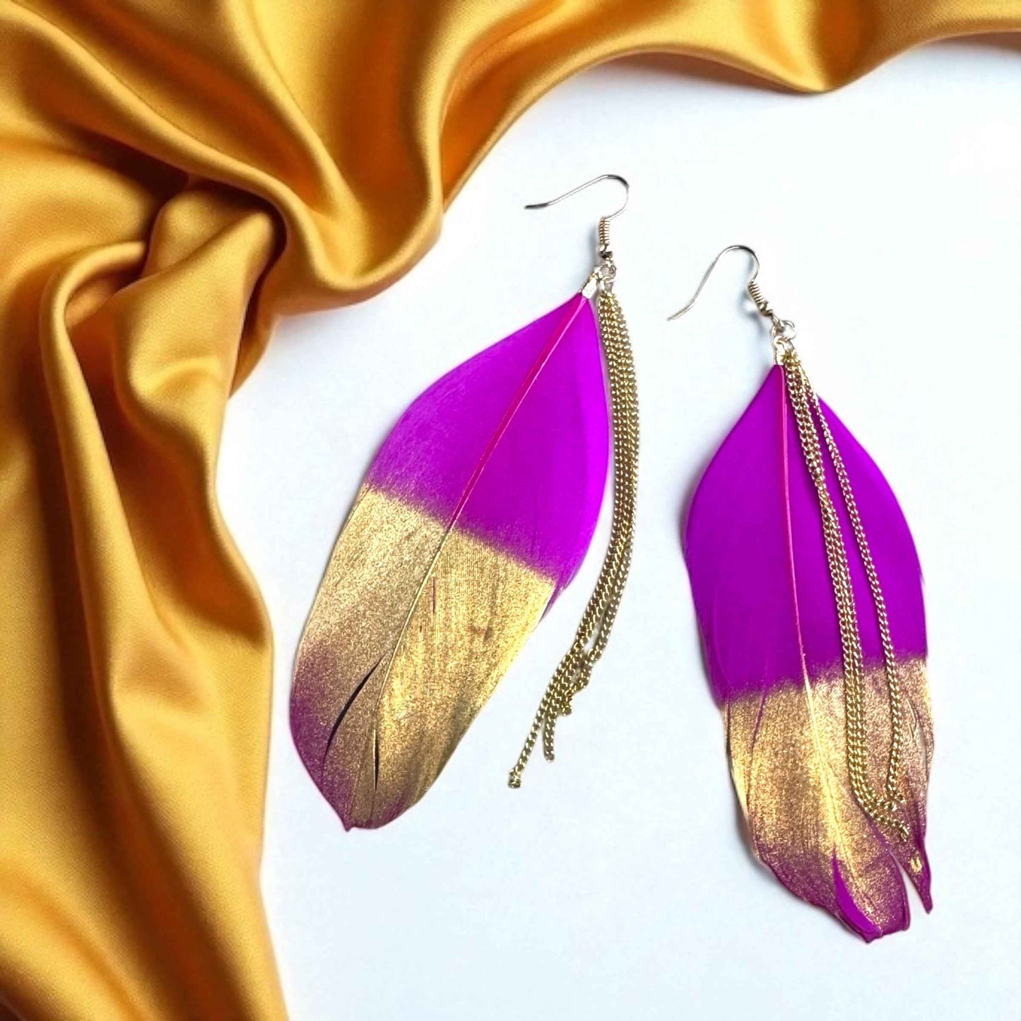 Gold Dipped Feather Earrings: Dance Into the Festivity!