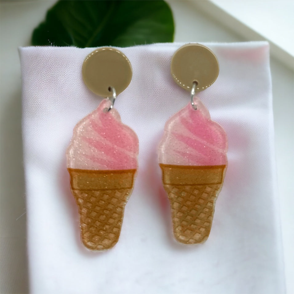 Ice Cream Earrings - Ice Cream Cone, Birthday Earrings, Handmade Jewelry, Ice Cream Jewelry, Food Earrings