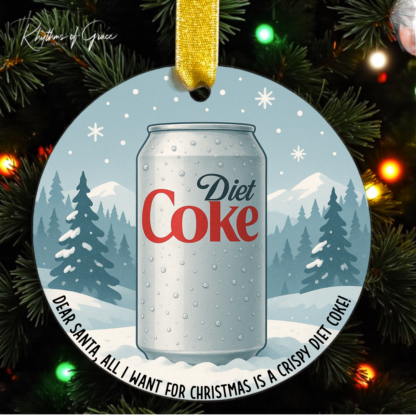 Crispy Diet Coke Christmas Ornament – Funny Holiday Gift for Diet Coke Lovers | Customizable Glass Bottle or Can Ornament
