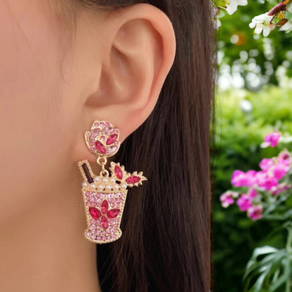 Cocktail Earrings - Pink Drink, Mojito Earrings, Summer Cocktail, Drink Earrings, Pink Earrings