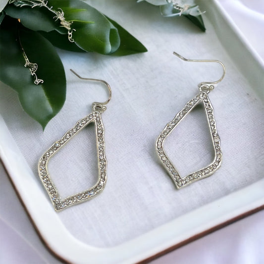 Rhinestone Earrings - Silver Dangle Earrings, Delicate Earrings, Silver and Rhinestone Accessories