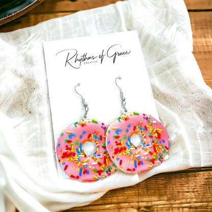 Donut Earrings - Donut Jeweley, Food Earrings, Donut Accessories, Handmade Earrings, Sprinkle Donut