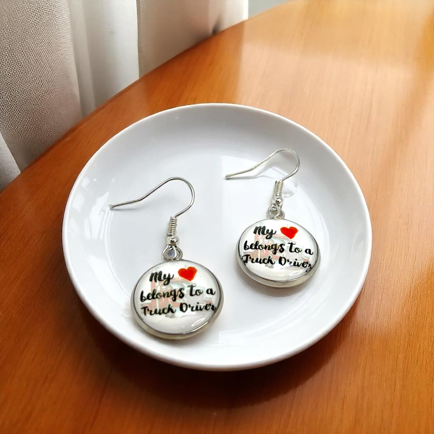 My ❤️ Belongs to a Truck Driver - Cabochon Dangle Earrings