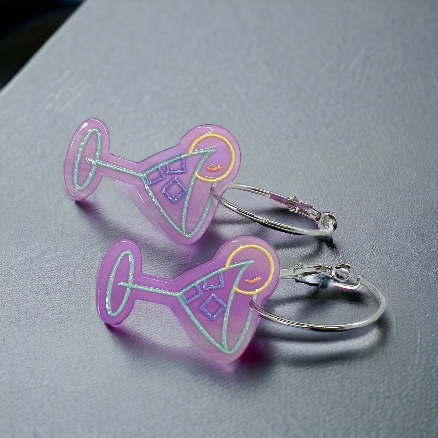 Cheers to Style: Purple Martini Hoop Earrings! 🍸