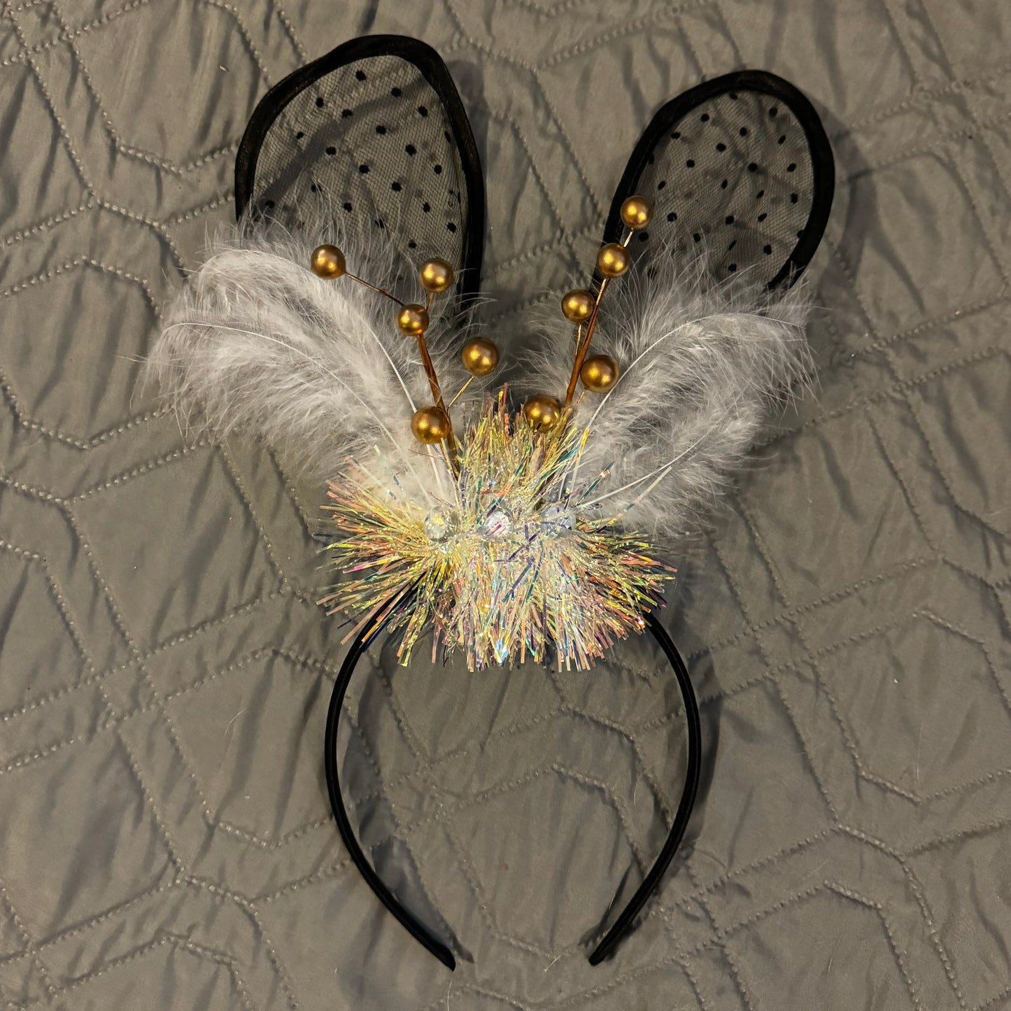Black Lace Easter Bunny Ears - Rabbit Ears, Handmade Headpiece, Easter Headpiece, Feather Headband, Easter Headband