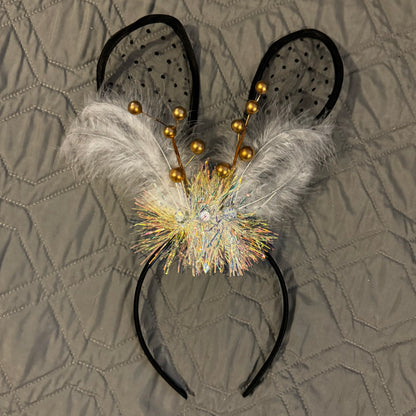 Black Lace Easter Bunny Ears - Rabbit Ears, Handmade Headpiece, Easter Headpiece, Feather Headband, Easter Headband