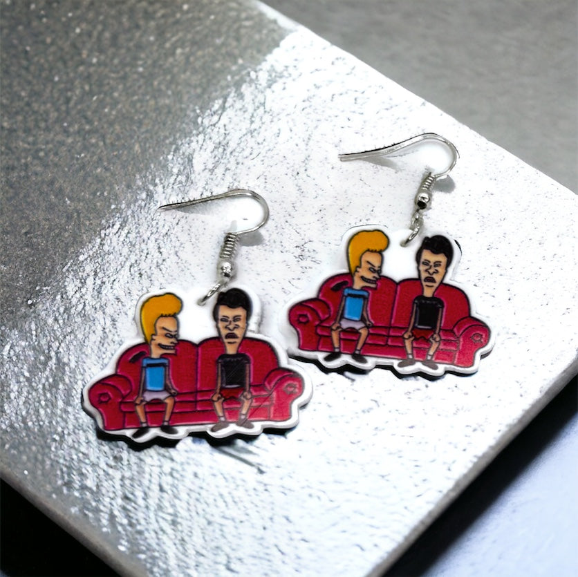 Retro Beavis & Butthead Earrings - Colorful 90's Cartoon Show Jewelry