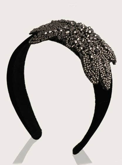 Beaded Black and Gold Headband - Handmade Headpiece, New Orleans Headband, Holiday Headpiece, Beaded Headband