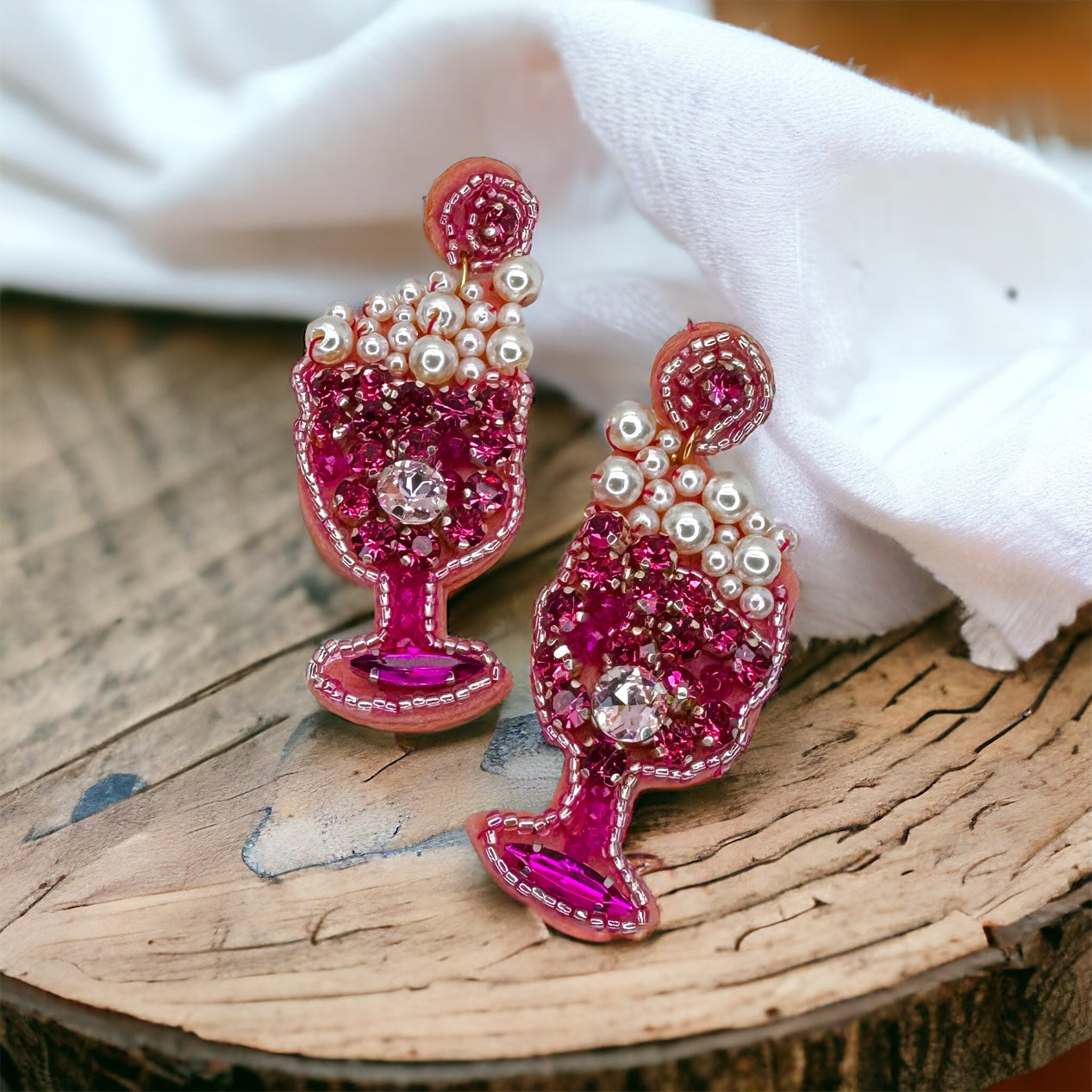 Cheers to Chic! Oversized Beaded Wine Glass Earrings 🍷