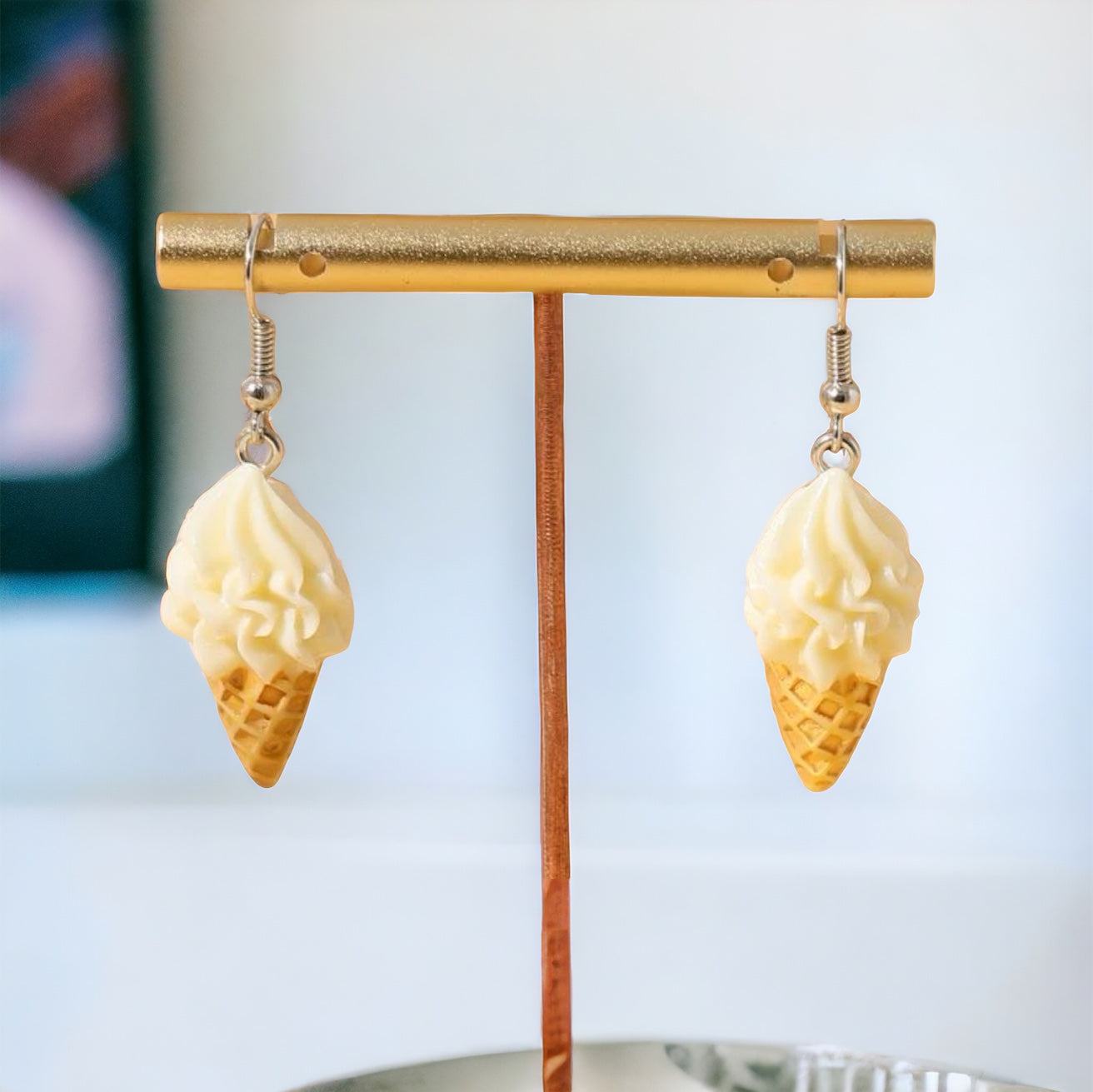 Ice Cream Earrings - Ice Cream Cone, Birthday Earrings, Handmade Jewelry, Ice Cream Jewelry, Food Earrings