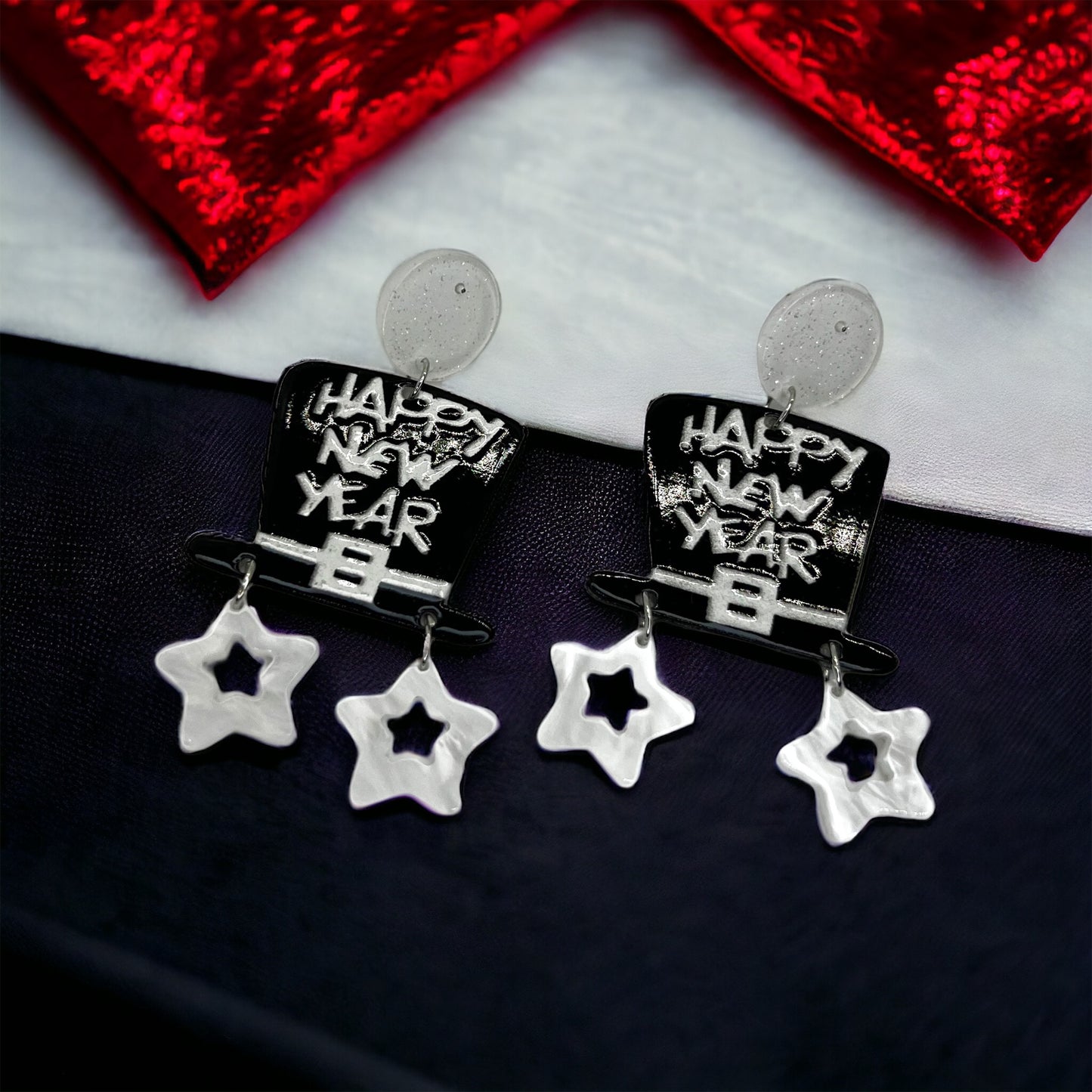 Black & White “Happy New Year” Earrings - Rhythms of Grace Creative