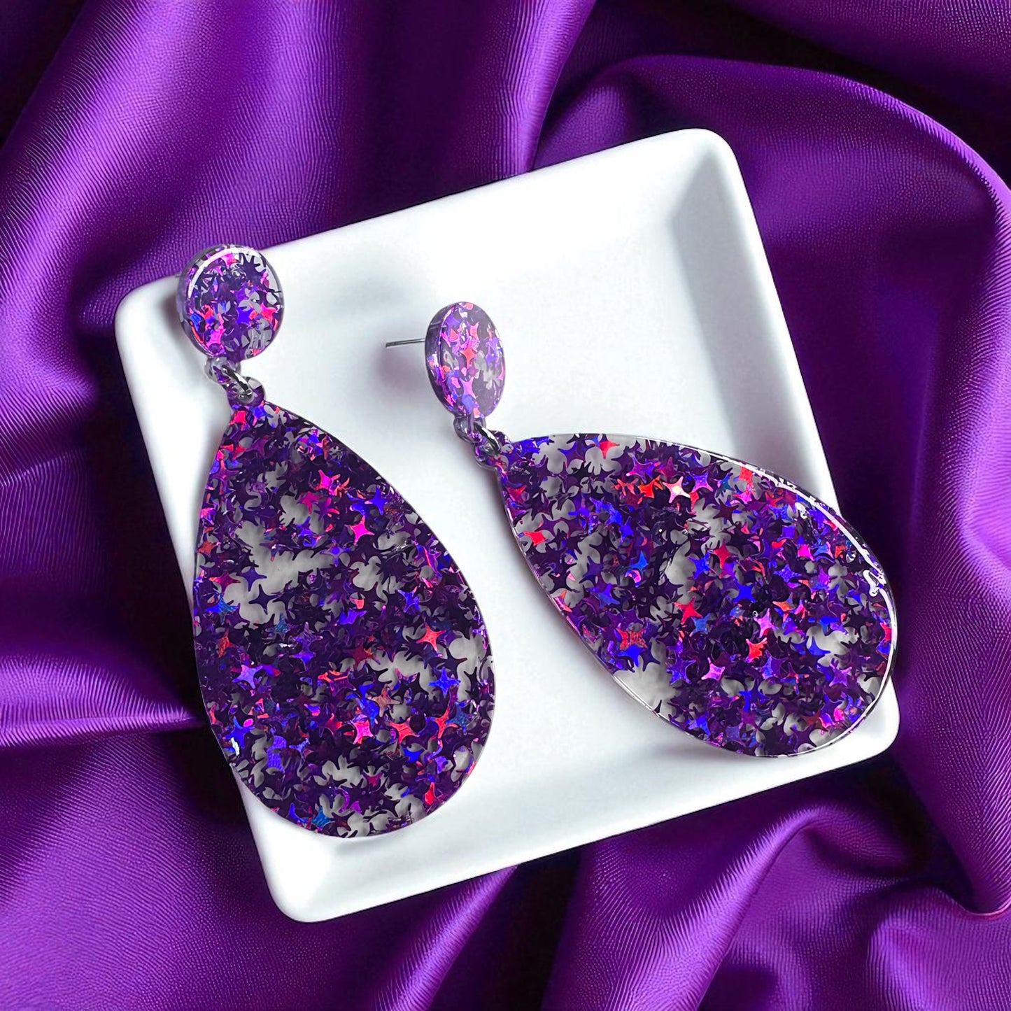 Dazzle and Shine with Sparkly Purple Star Drop Earrings! ๐๐