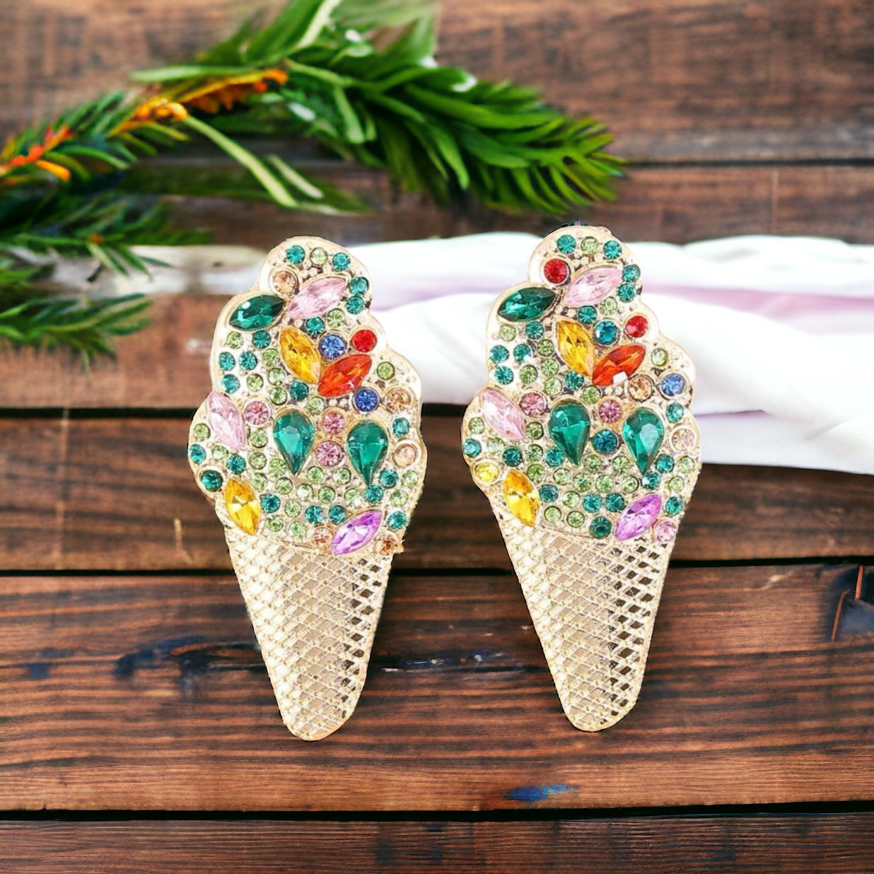 Sweeten Your Style with Our Rhinestone Ice Cream Earrings! 🍦