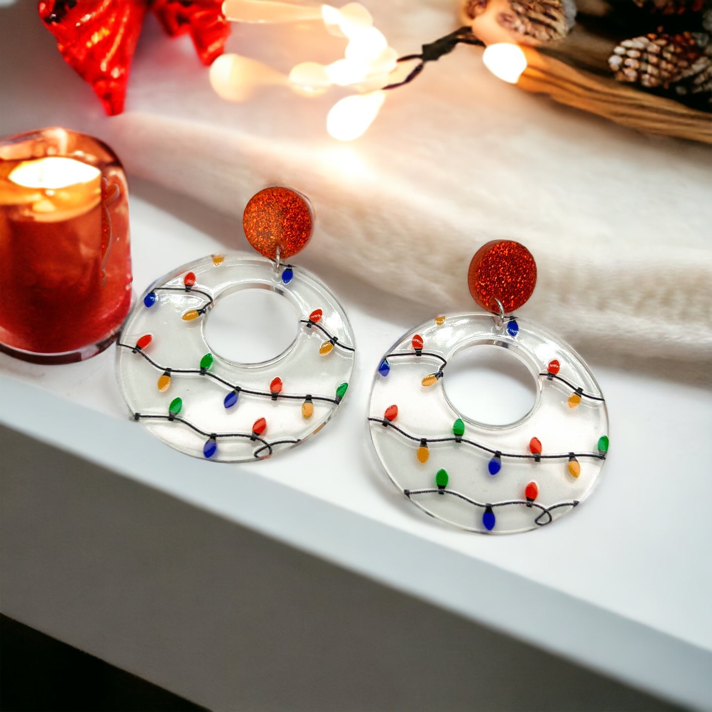 Christmas Earrings - Christmas Lights, Unique Earrings, Christmas Jewelry, Handmade Earrings, Holiday Lights, Secret Santa, Light Bulb - Rhythms of Grace Creative