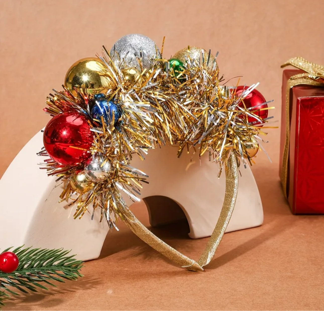 Ho Ho Ho-liday Glam: Red & Green Christmas Ornament Headband!